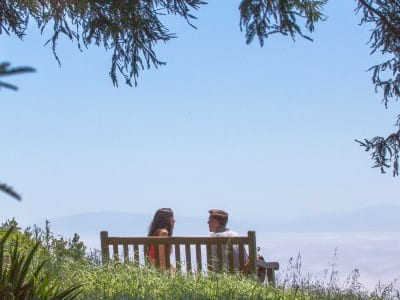 Two people sitting on a bench at UCSC
