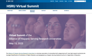 Screenshot of the Hispanic Serving Research Universities Virtual Summit website