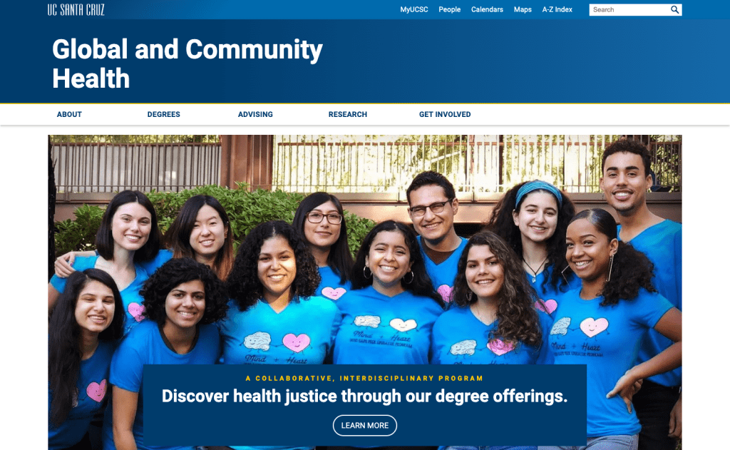 Screenshot of Global and Community Health website