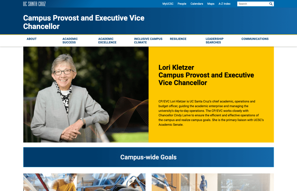 Lori Kletzer
Campus Provost and Executive Vice Chancellor website