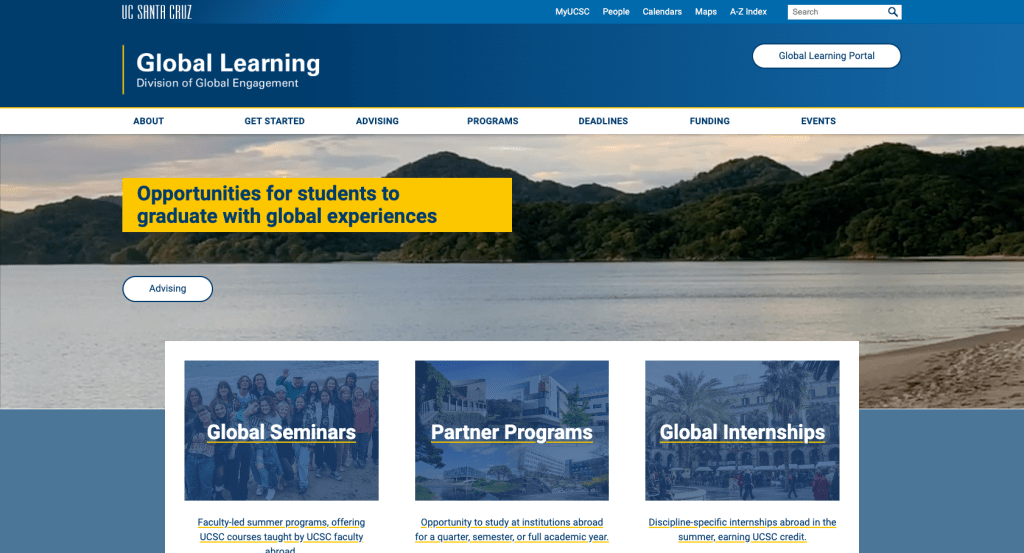 Screenshot of the Global Learning website