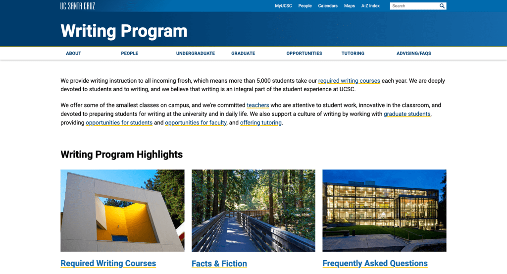Screenshot of the Writing Program website