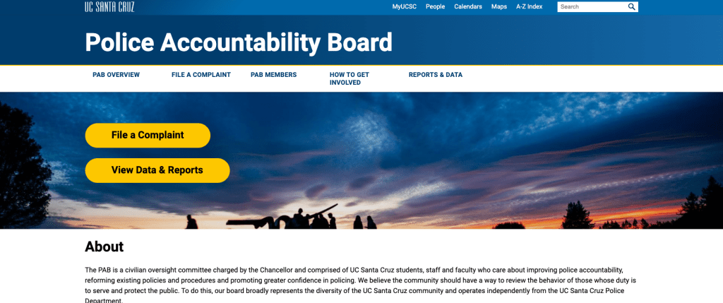Screenshot of the Police Accountability Board website